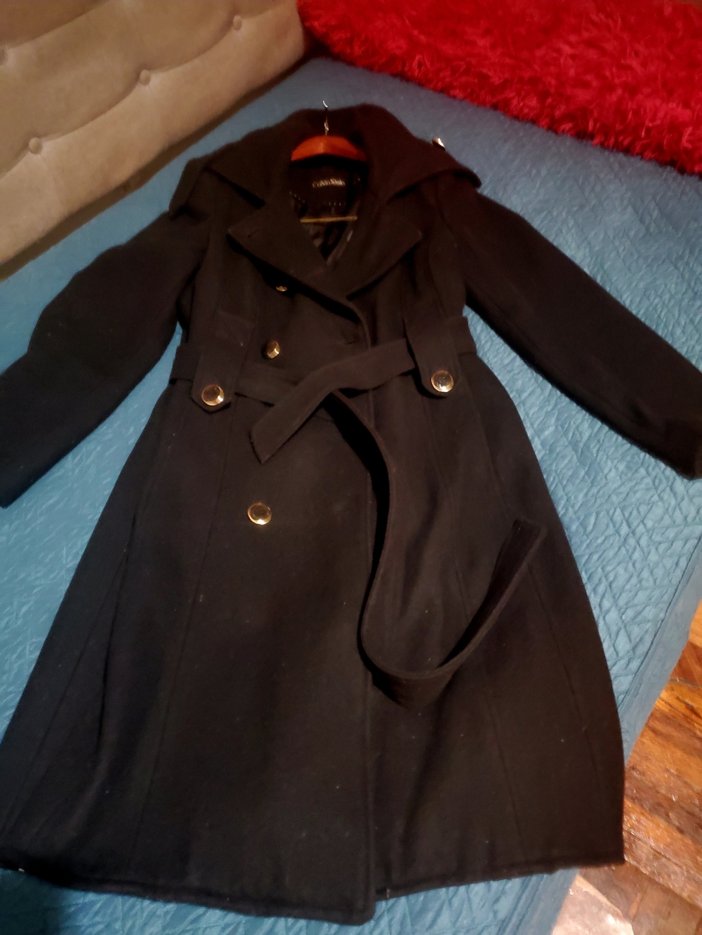 Classic Black Wool Blend Belted Long- Calvin Klein